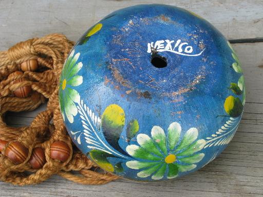 photo of retro macrame rope plant hanger w/ hand-painted Mexican pottery pot #7