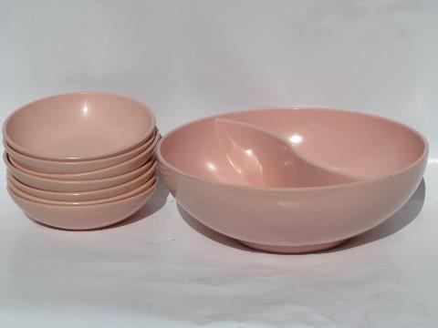 photo of retro mid-century vintage pink melmac divided bowl, salad bowls #1