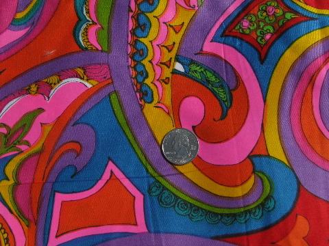 photo of retro mod 60s vintage print fabric lot, op art flowers, psychedelic colors! #5