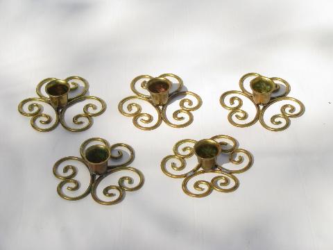 photo of retro mod vintage flower shape brass scrollwork candle holders, Norway #1