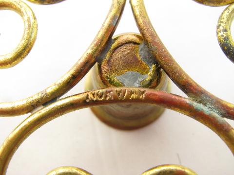 photo of retro mod vintage flower shape brass scrollwork candle holders, Norway #3