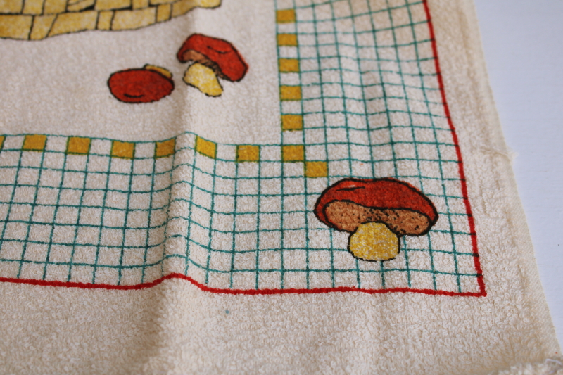 photo of retro mushroom print vintage cotton terrycloth kitchen towel, porcini mushrooms  #2