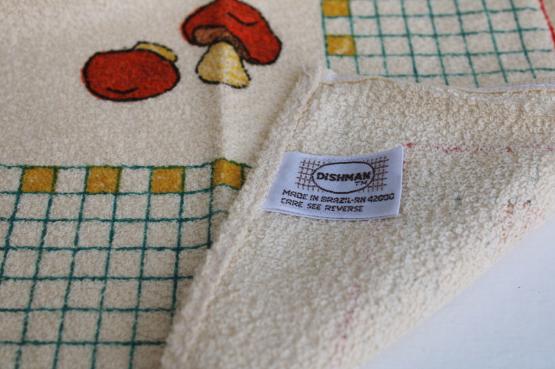 photo of retro mushroom print vintage cotton terrycloth kitchen towel, porcini mushrooms  #4