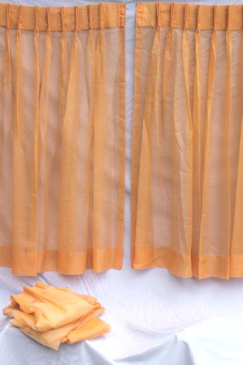 photo of retro orange curtains, 60s vintage sheer voile window curtain panels set #1