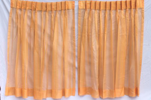 photo of retro orange curtains, 60s vintage sheer voile window curtain panels set #2