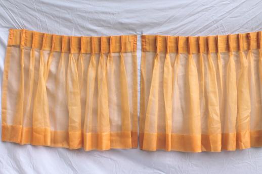 photo of retro orange curtains, 60s vintage sheer voile window curtain panels set #4