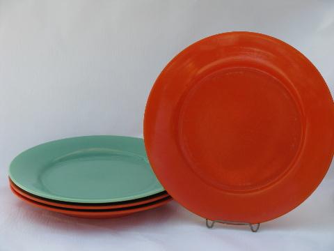 photo of retro orange / fiesta green, vintage Gladding-McBean Franciscan California pottery plates #1