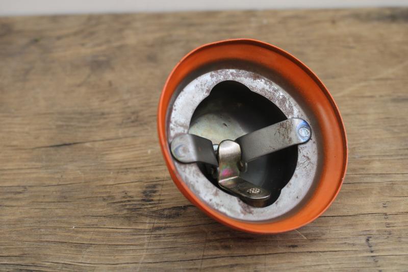 photo of retro orange metal desk bell, vintage store counter service bell, push bell #2