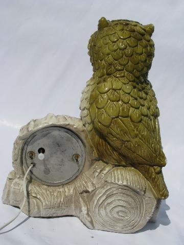 photo of retro owls, vintage figural desk or table clock, Lanshire electric movement #3