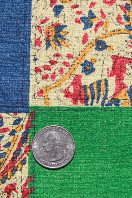 photo of retro patchwork print vintage cotton fabric, lightweight barkcloth texture decorator material #2