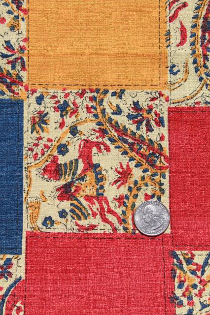 photo of retro patchwork print vintage cotton fabric, lightweight barkcloth texture decorator material #3