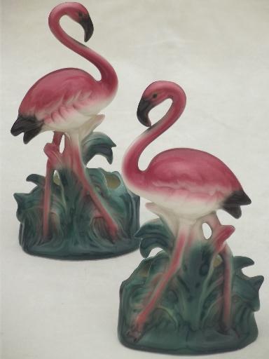 photo of retro pink flamingo pocket planters, mid-century vintage art pottery #1