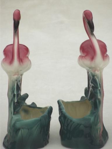 photo of retro pink flamingo pocket planters, mid-century vintage art pottery #3