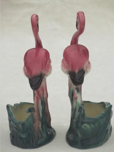 photo of retro pink flamingo pocket planters, mid-century vintage art pottery #5