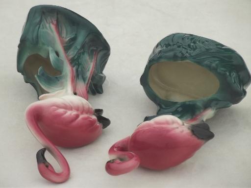 photo of retro pink flamingo pocket planters, mid-century vintage art pottery #6