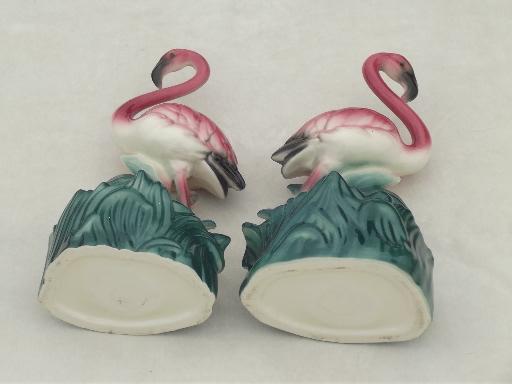 photo of retro pink flamingo pocket planters, mid-century vintage art pottery #7