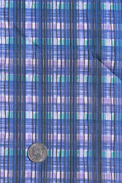 photo of retro plaid print cotton fabric - navy blue, purple, aqua green - 60s vintage #1