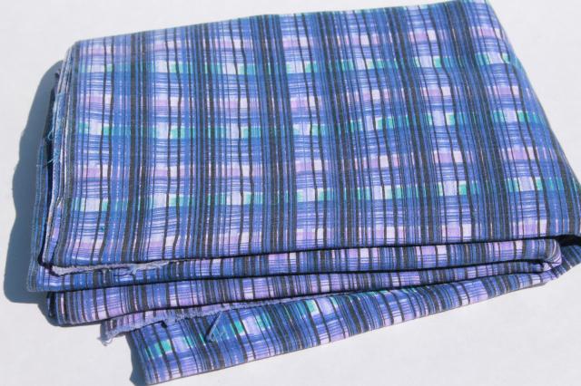 photo of retro plaid print cotton fabric - navy blue, purple, aqua green - 60s vintage #3