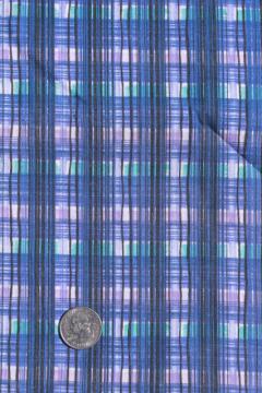 catalog photo of retro plaid print cotton fabric - navy blue, purple, aqua green - 60s vintage