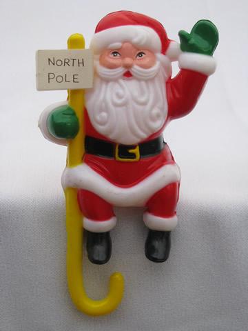 photo of retro plastic Santa, elves, Christmas figures shelf sitter stocking hooks #2