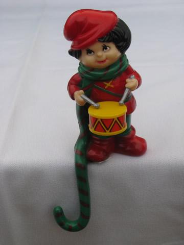 photo of retro plastic Santa, elves, Christmas figures shelf sitter stocking hooks #6