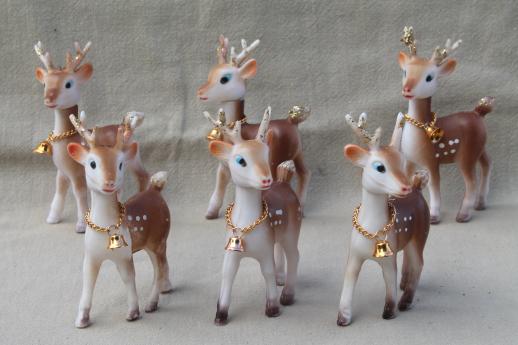 photo of retro plastic reindeer Christmas decorations, vintage Hong Kong baby deer w/ bells #1