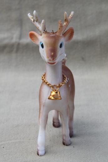 photo of retro plastic reindeer Christmas decorations, vintage Hong Kong baby deer w/ bells #3