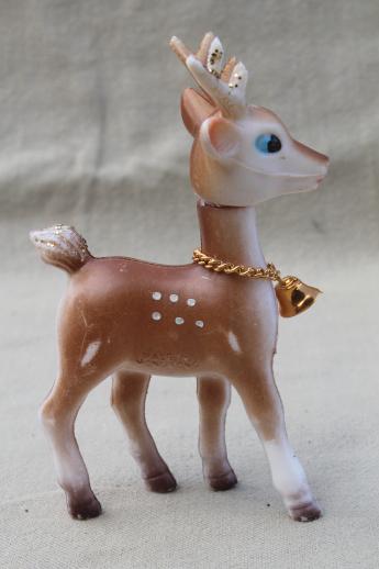 photo of retro plastic reindeer Christmas decorations, vintage Hong Kong baby deer w/ bells #4