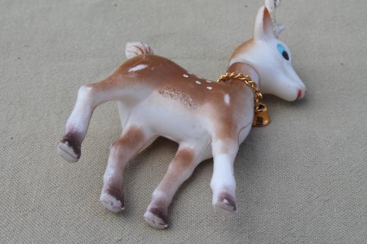 photo of retro plastic reindeer Christmas decorations, vintage Hong Kong baby deer w/ bells #7