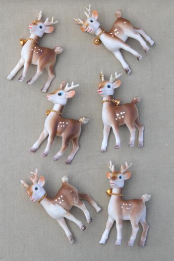 photo of retro plastic reindeer Christmas decorations, vintage Hong Kong baby deer w/ bells #8