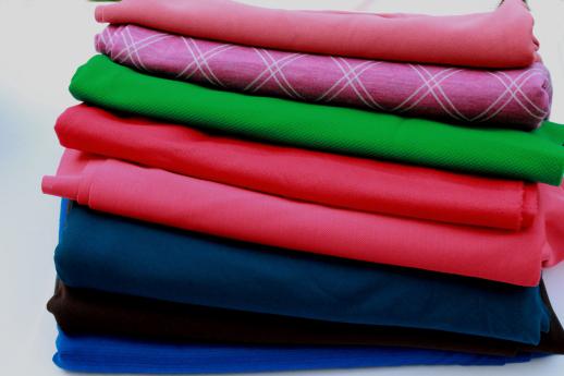 photo of retro poly doubleknit fabric lot, 70s vintage polyester double knit fabric  #1