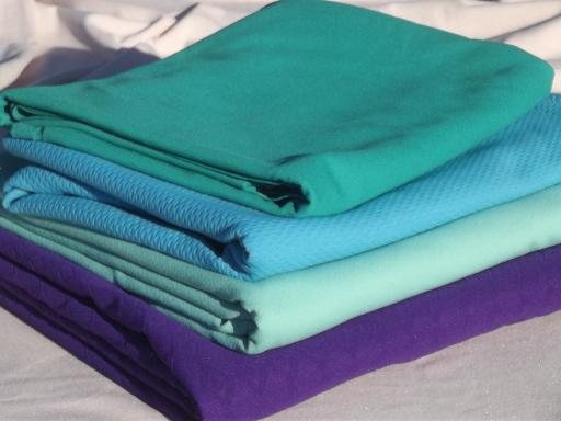 photo of retro poly doubleknit fabric lot, 70s vintage polyester double knit fabric #1