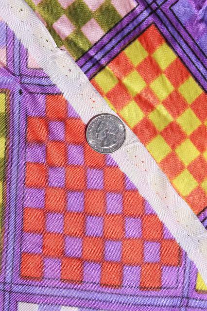photo of retro polyester tricot knit silky fabric, disco vintage groovy checkerboard squares print #5