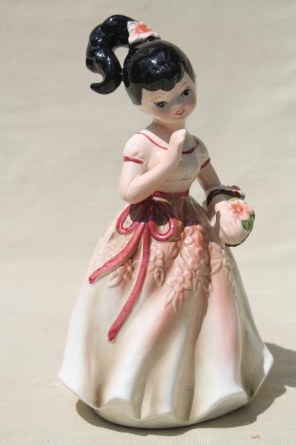 photo of retro ponytail girl china figurine, hand painted ceramic vintage Enesco Japan #1