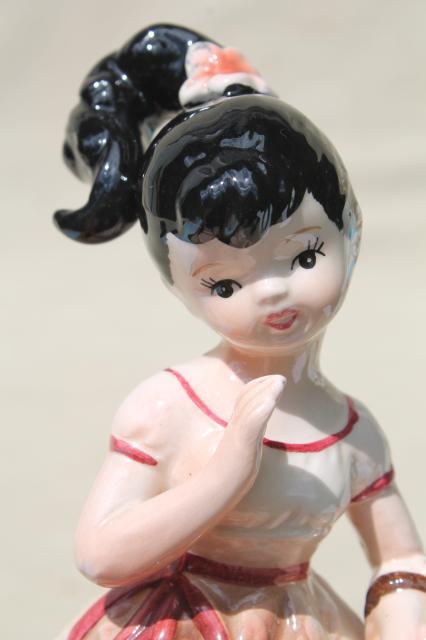 photo of retro ponytail girl china figurine, hand painted ceramic vintage Enesco Japan #7