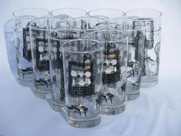 catalog photo of retro print glass tumblers, set of 10 vintage Early American glasses