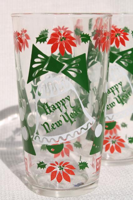 photo of retro print vintage glass tumblers for the holidays, Merry Christmas Happy New Year drinking glasses  #2