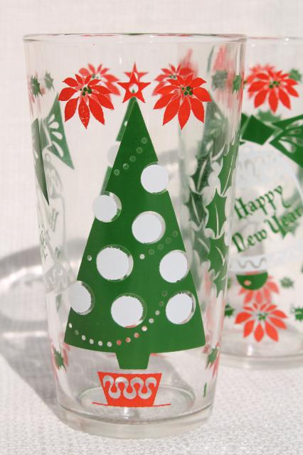 photo of retro print vintage glass tumblers for the holidays, Merry Christmas Happy New Year drinking glasses  #3