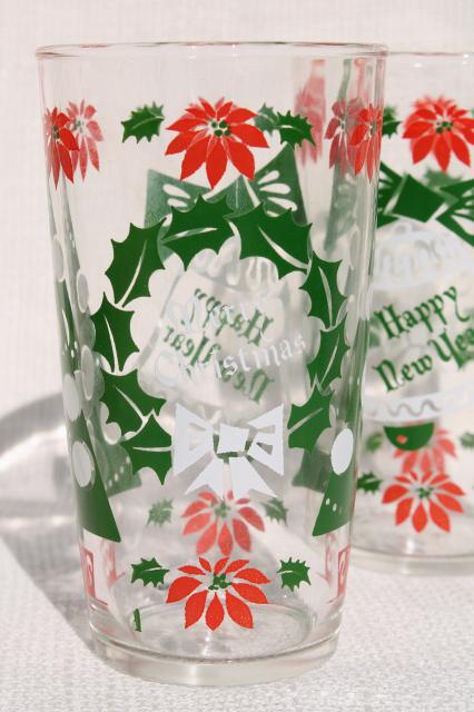 photo of retro print vintage glass tumblers for the holidays, Merry Christmas Happy New Year drinking glasses  #4