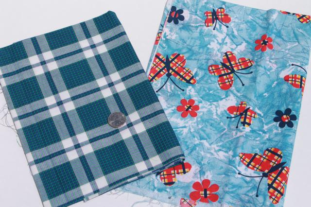 photo of retro prints, stripes, plaid fabrics, lot of vintage cotton & cotton blend fabric #4