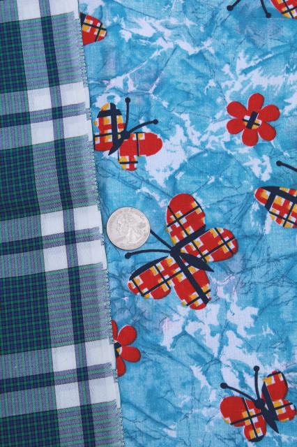 photo of retro prints, stripes, plaid fabrics, lot of vintage cotton & cotton blend fabric #5