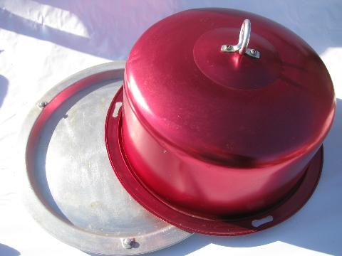 photo of retro red 1950s vintage anodized colored aluminum cake cover / potluck carrier #2