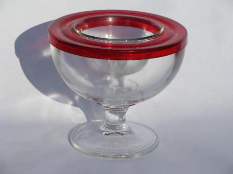 photo of retro red & green lucite plastic holiday serving dishes, ice lined bowls #2