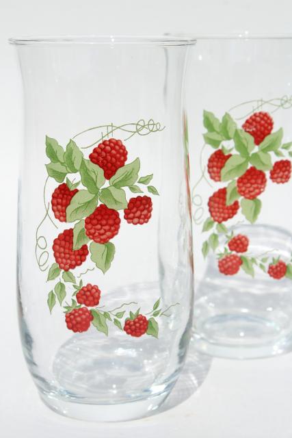 photo of retro red raspberry iced tea or lemonade set, glass pitcher & drinking glasses #4