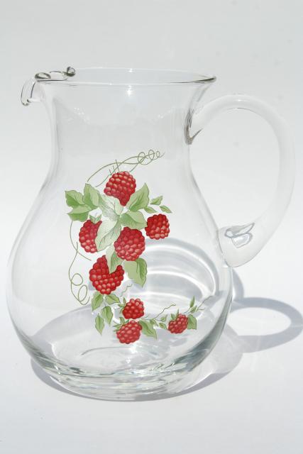 photo of retro red raspberry iced tea or lemonade set, glass pitcher & drinking glasses #6