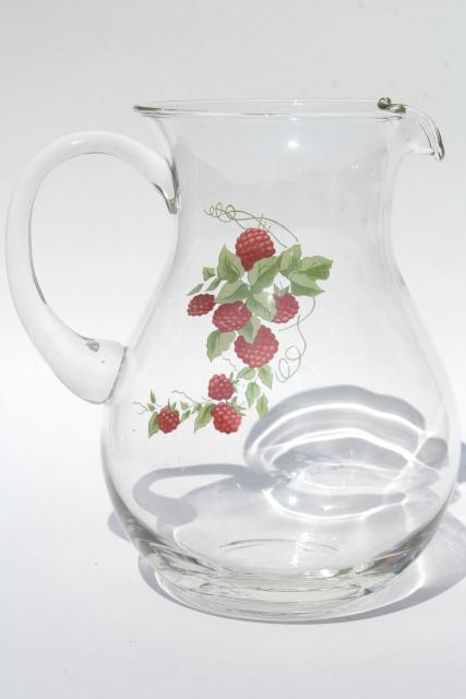 photo of retro red raspberry iced tea or lemonade set, glass pitcher & drinking glasses #8