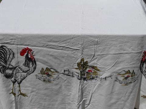 photo of retro roosters, vintage California Hand Prints printed kitchen tablecloth #1