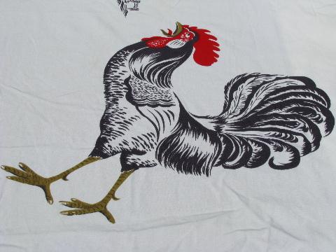 photo of retro roosters, vintage California Hand Prints printed kitchen tablecloth #2