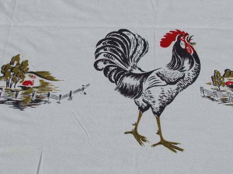 photo of retro roosters, vintage California Hand Prints printed kitchen tablecloth #3