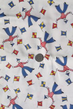 catalog photo of retro sailors / nautical flags print, 70s vintage cotton duck fabric